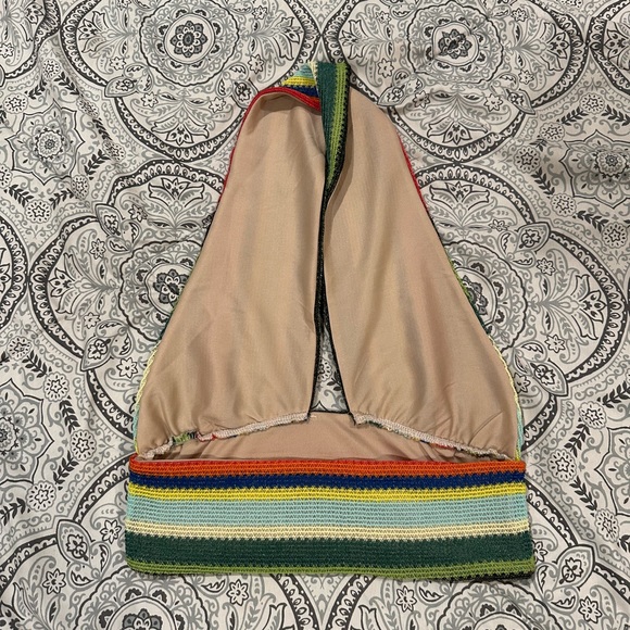 Vintage America Multicolor Striped Crochet Crop Top - Red, Green, Blue, Yellow - Picture 2 of 4